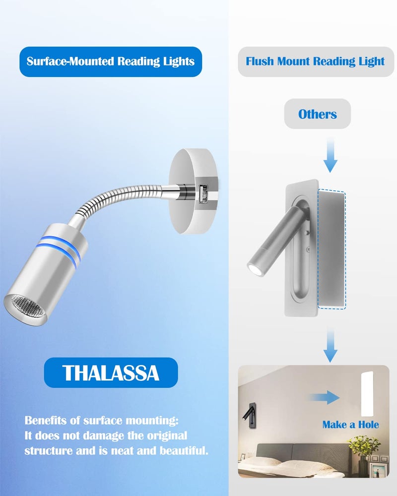 THALASSA 12V Short Gooseneck Light With 5V USB Port - Boat Reading Lamp Adjustable Warm White Spotlight with Dimmable Touch Switch Designed for RV, Caravans, Boats, Motor Homes Inside as Bedside Light - Image 5